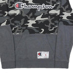 CHAMPION Mens Black & Grey Camouflage Sweatshirt Crew Neck S Cotton Blend
