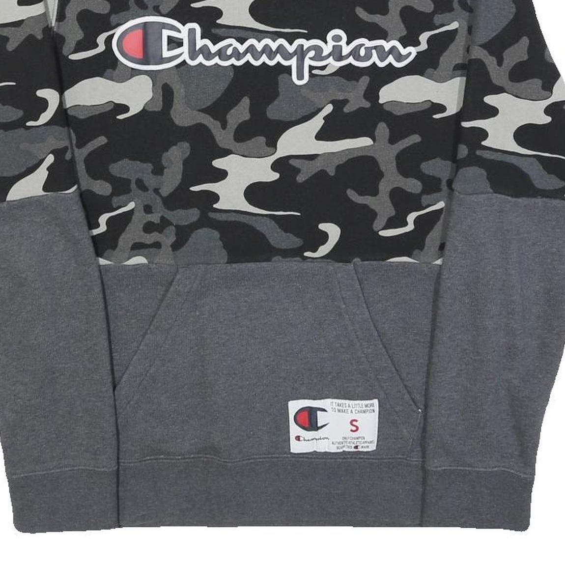 CHAMPION Mens Black & Grey Camouflage Sweatshirt Crew Neck S Cotton Blend