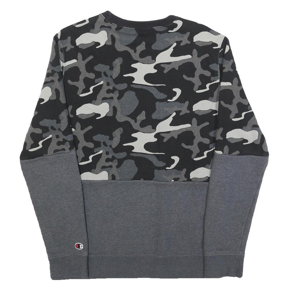 CHAMPION Mens Black & Grey Camouflage Sweatshirt Crew Neck S Cotton Blend