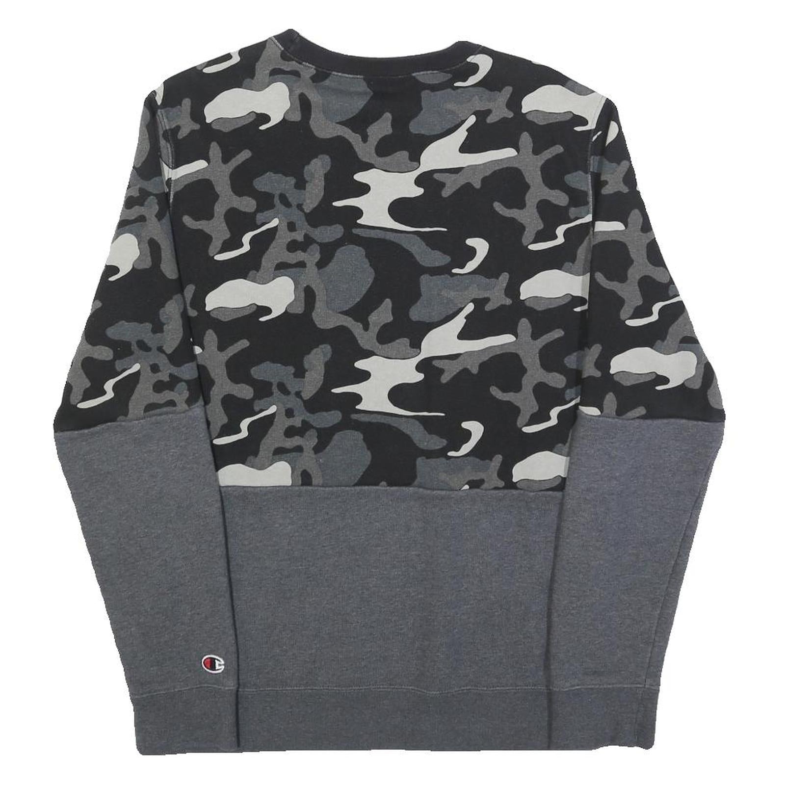 CHAMPION Mens Black & Grey Camouflage Sweatshirt Crew Neck S Cotton Blend