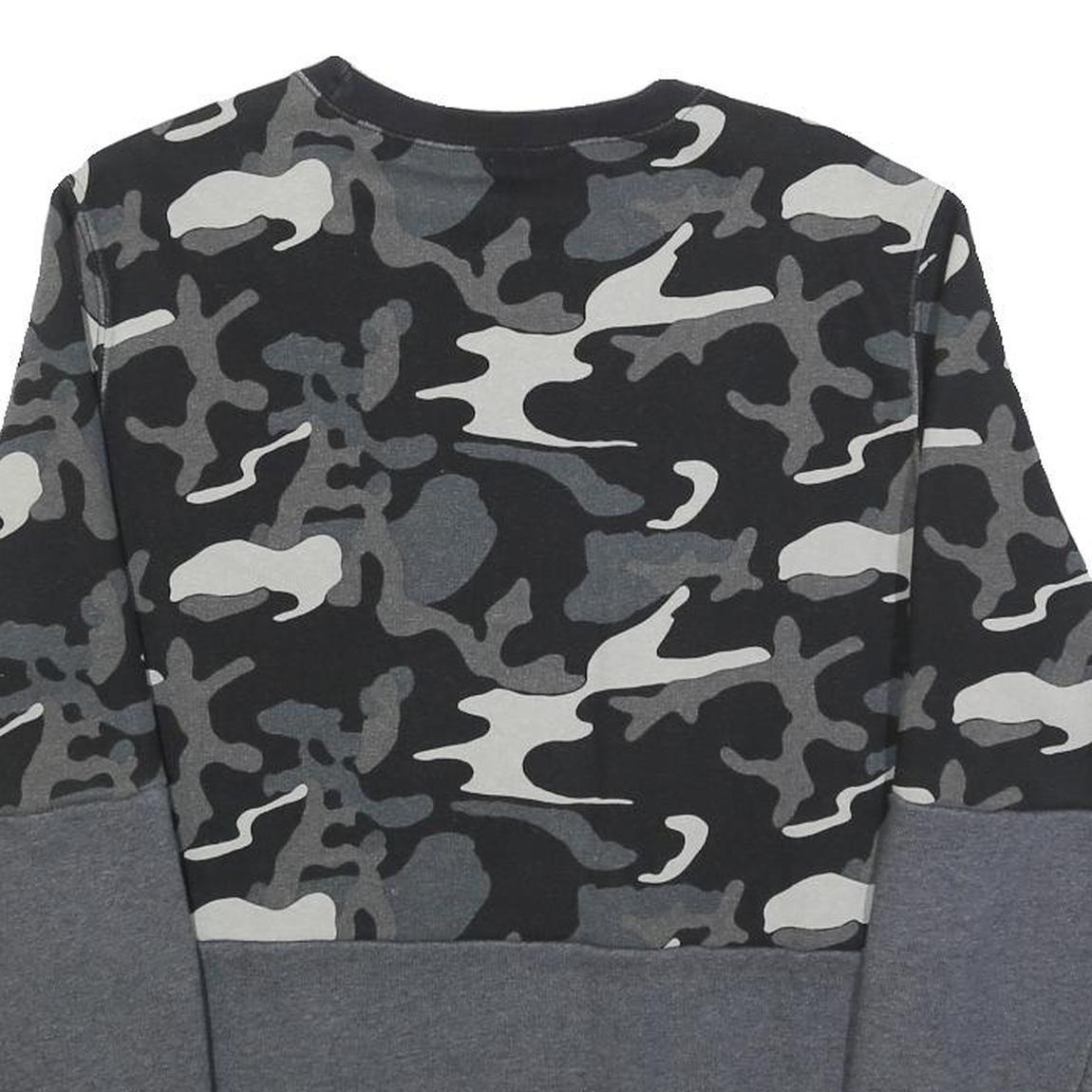 CHAMPION Mens Black & Grey Camouflage Sweatshirt Crew Neck S Cotton Blend