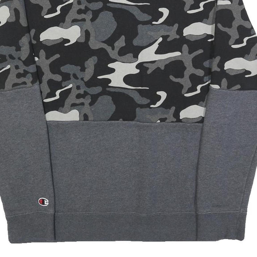 CHAMPION Mens Black & Grey Camouflage Sweatshirt Crew Neck S Cotton Blend