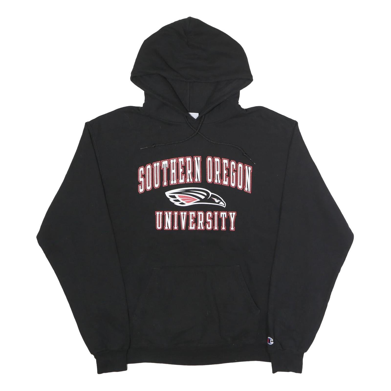 CHAMPION Mens Black Southern Oregon University Pullover Hoodie L Classic Cotton