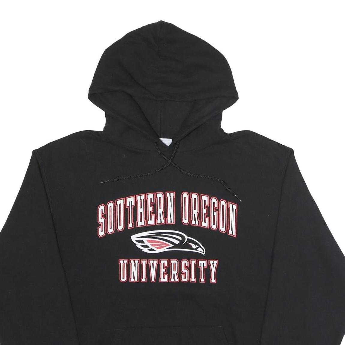 CHAMPION Mens Black Southern Oregon University Pullover Hoodie L Classic Cotton