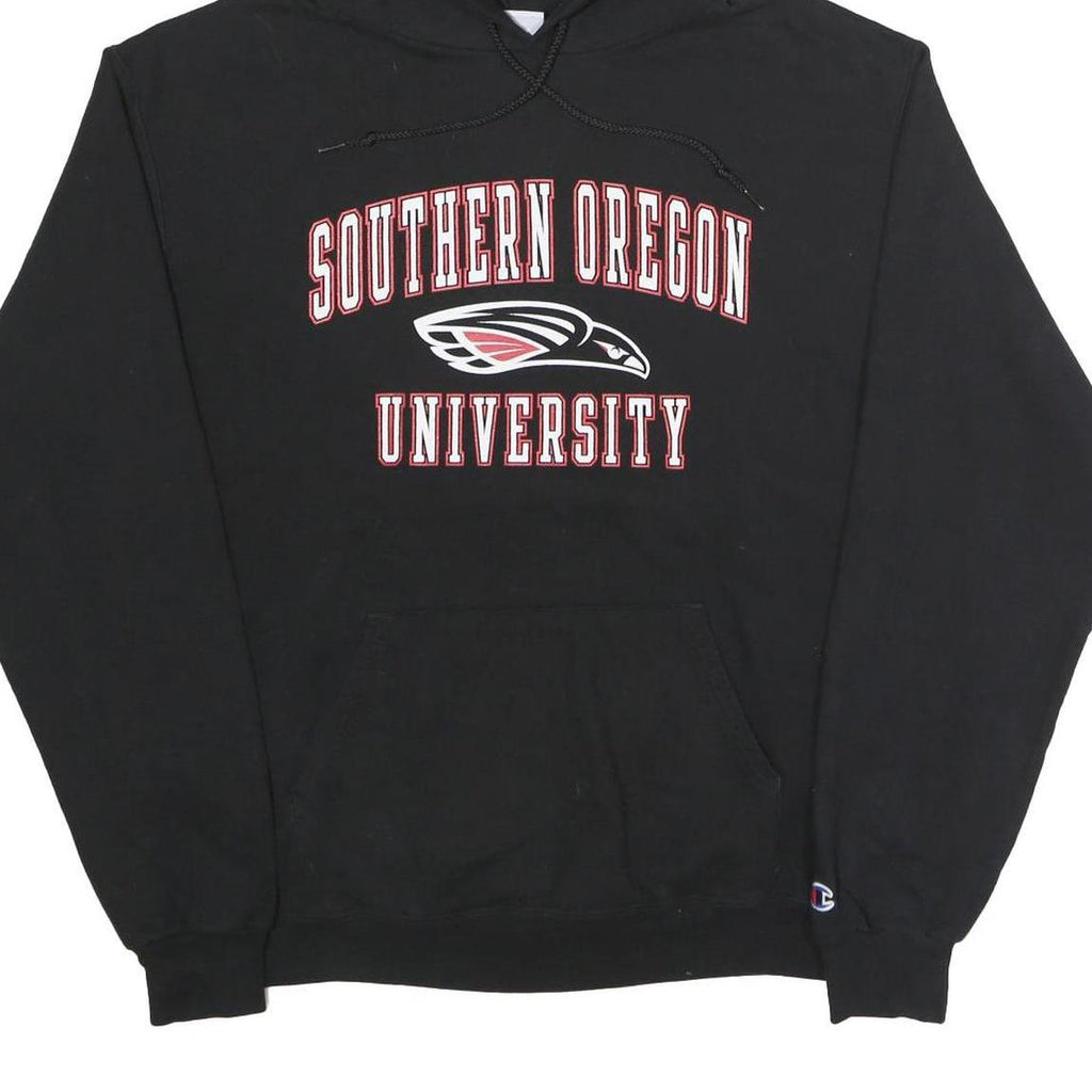 CHAMPION Mens Black Southern Oregon University Pullover Hoodie L Classic Cotton
