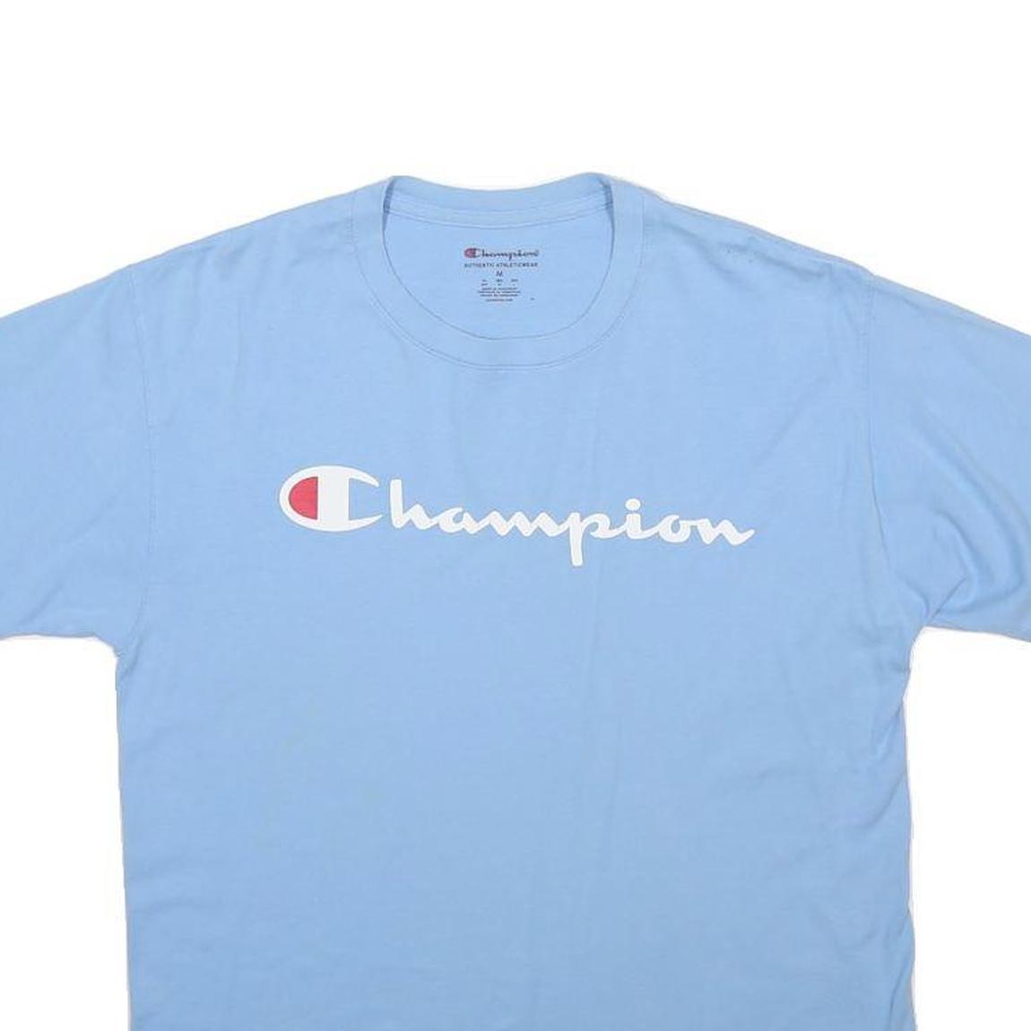 CHAMPION Mens Blue Graphic T-Shirt M Short Sleeve Crew Neck Cotton Blend Casual