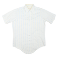 ARROW Mens White & Pale Blue Striped Shirt L Polyester Blend Summer Style