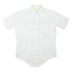ARROW Mens White & Pale Blue Striped Shirt L Polyester Blend Summer Style