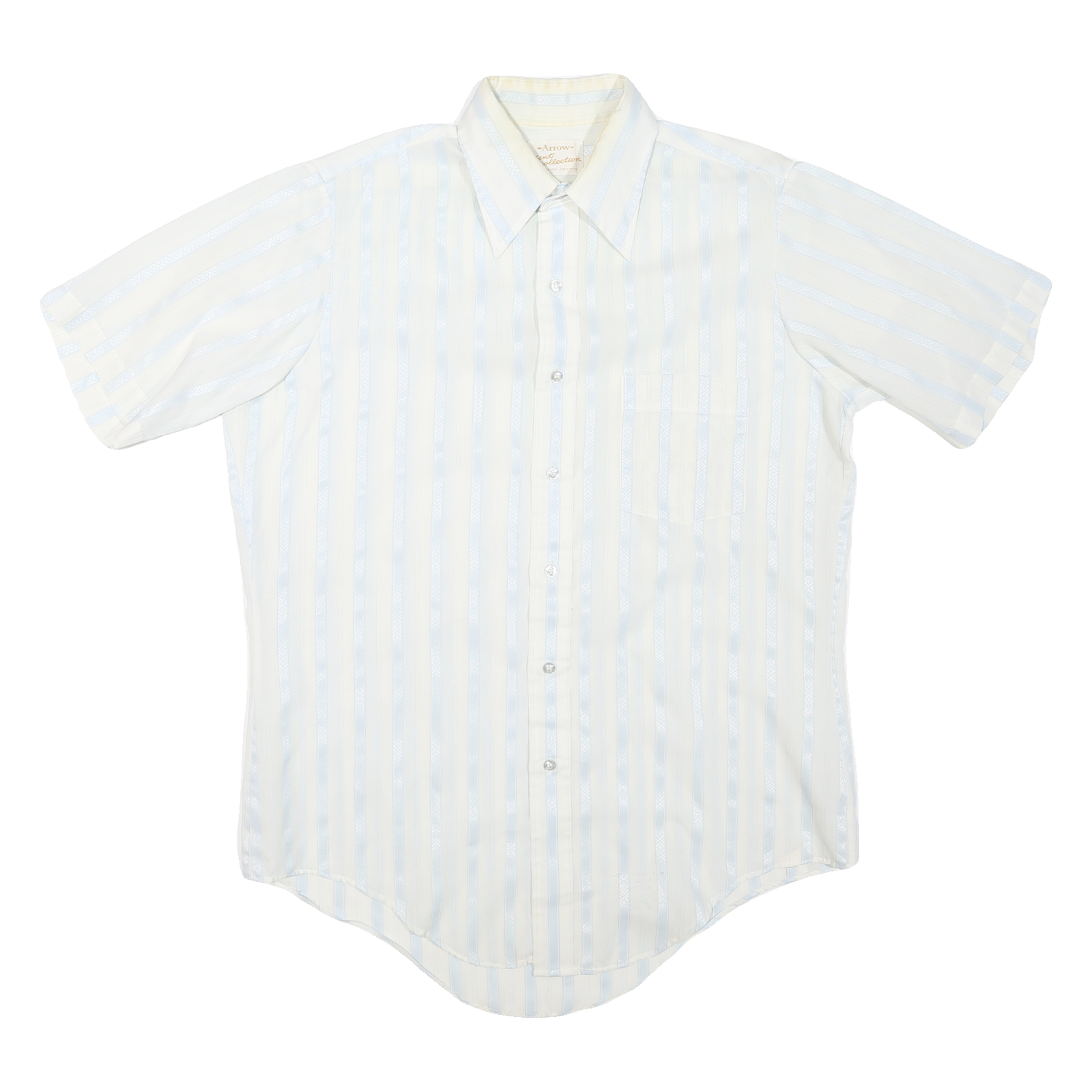 ARROW Mens White & Pale Blue Striped Shirt L Polyester Blend Summer Style