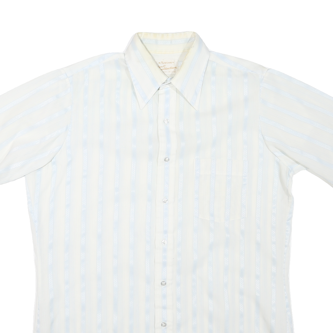 ARROW Mens White & Pale Blue Striped Shirt L Polyester Blend Summer Style