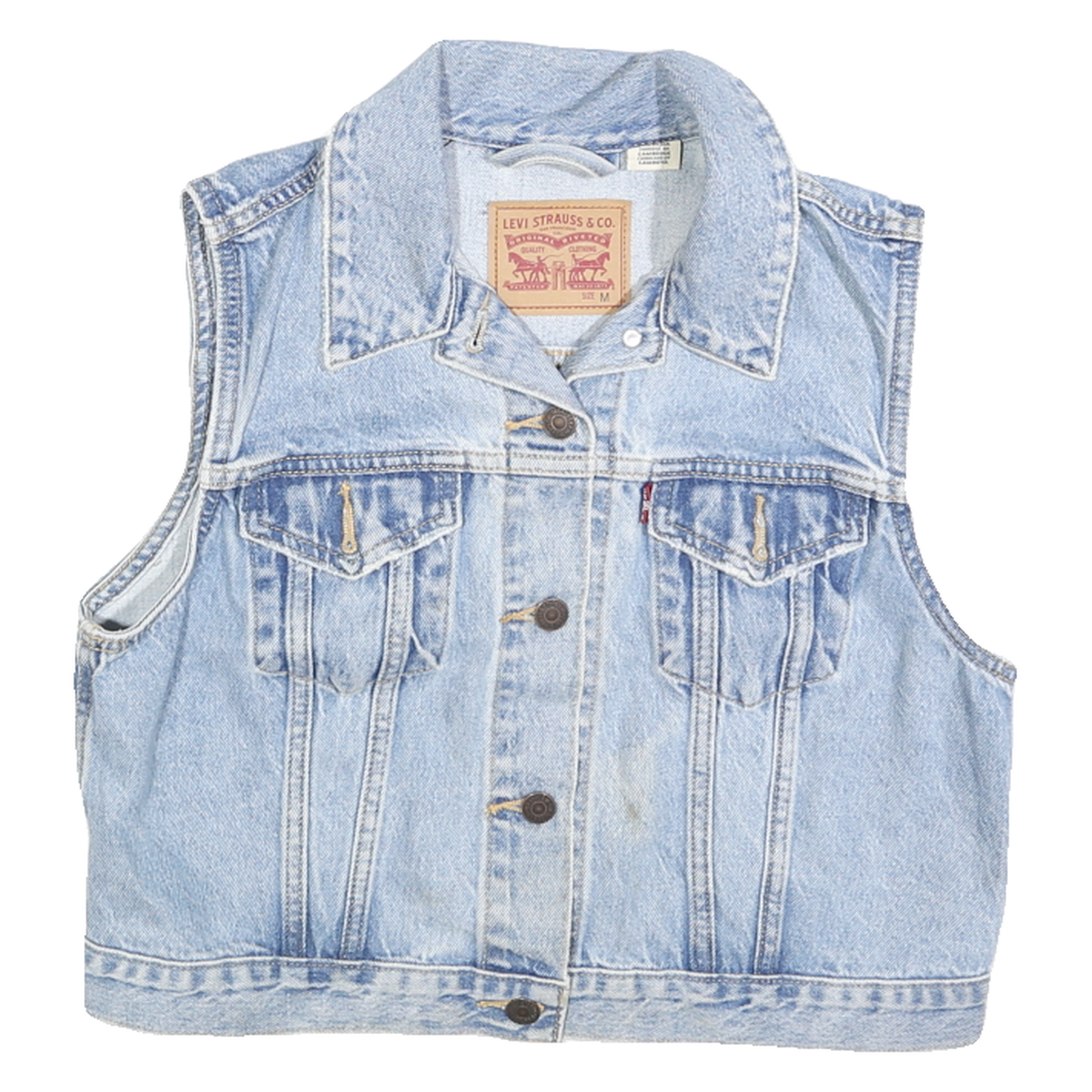 LEVI'S Womens Blue Denim Sleeveless Jacket M Cotton Button Closure Classic Fit