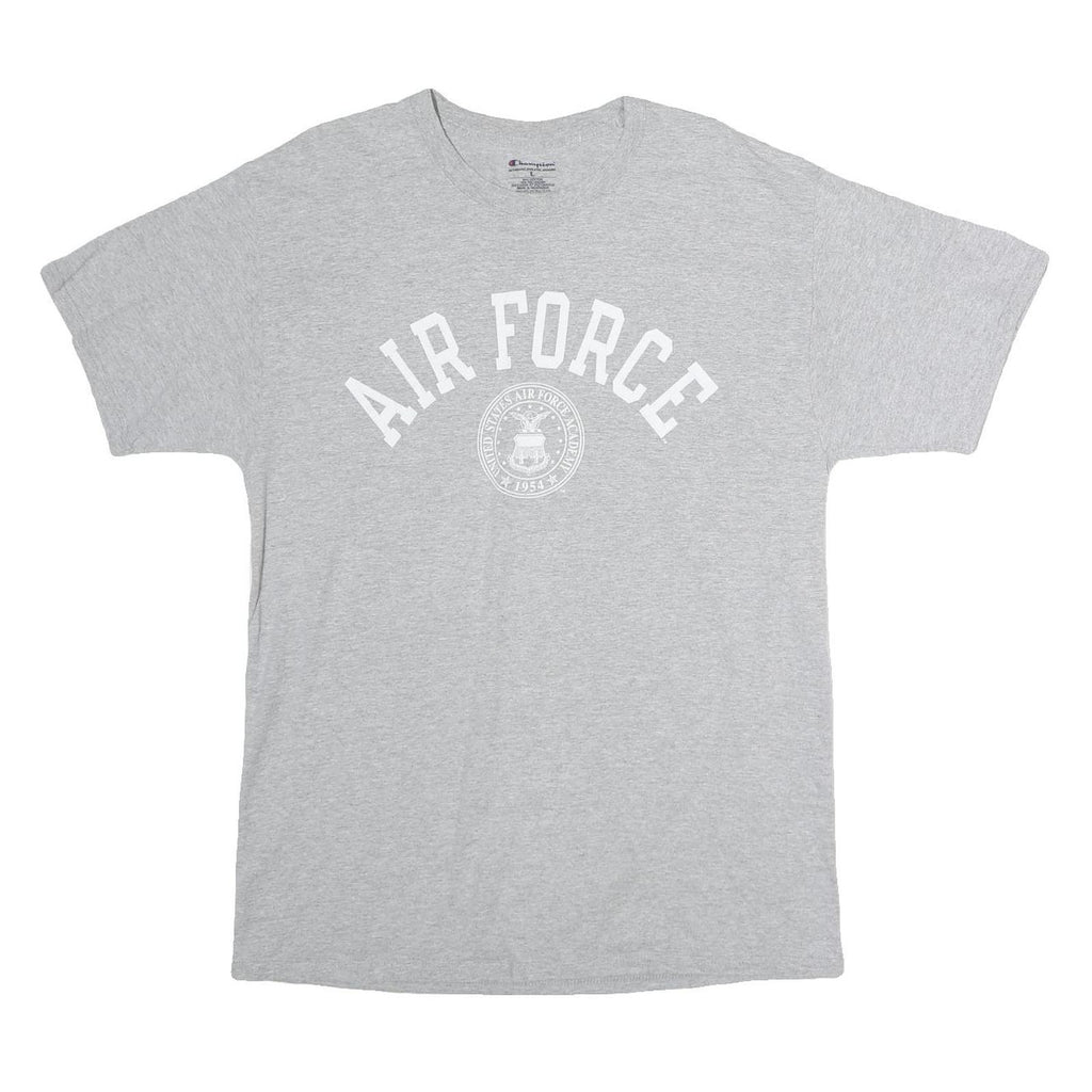 CHAMPION Mens Grey Air Force Graphic T-Shirt L Short Sleeve Crew Neck Casual