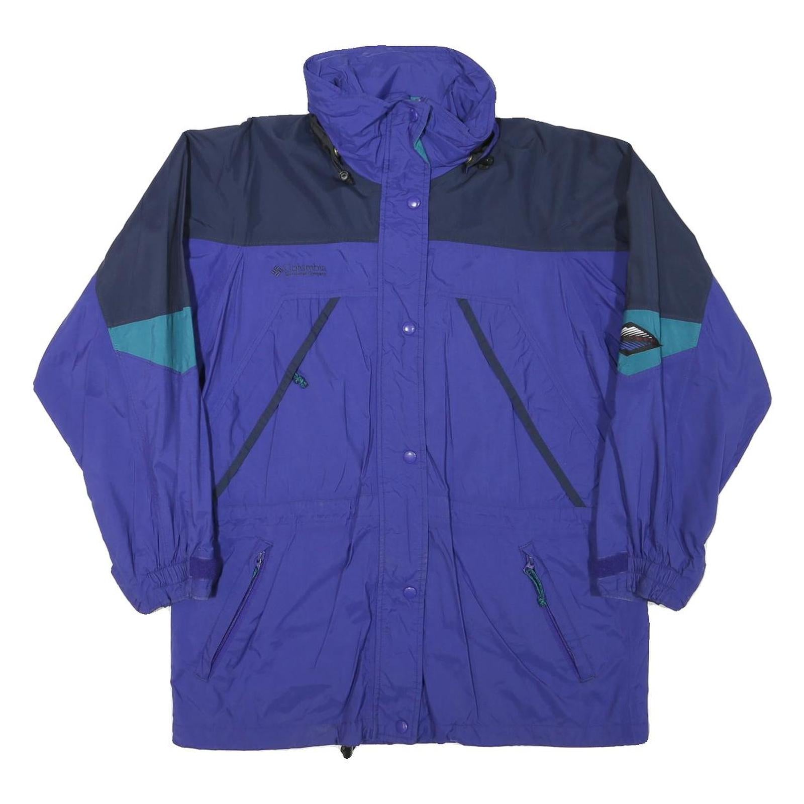 COLUMBIA Mens Blue Navy & Teal Outdoor Jacket L Polyester Blend Colorblock Zip