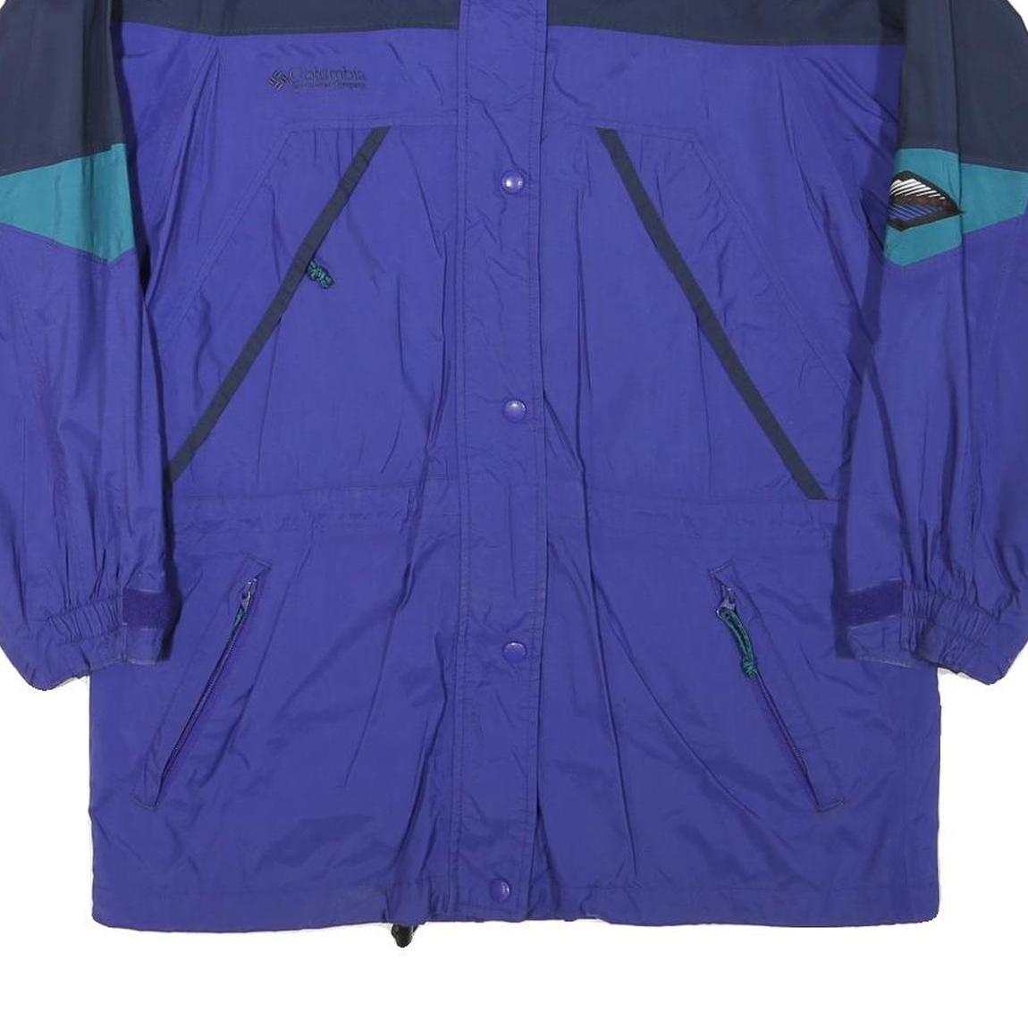 COLUMBIA Mens Blue Navy & Teal Outdoor Jacket L Polyester Blend Colorblock Zip