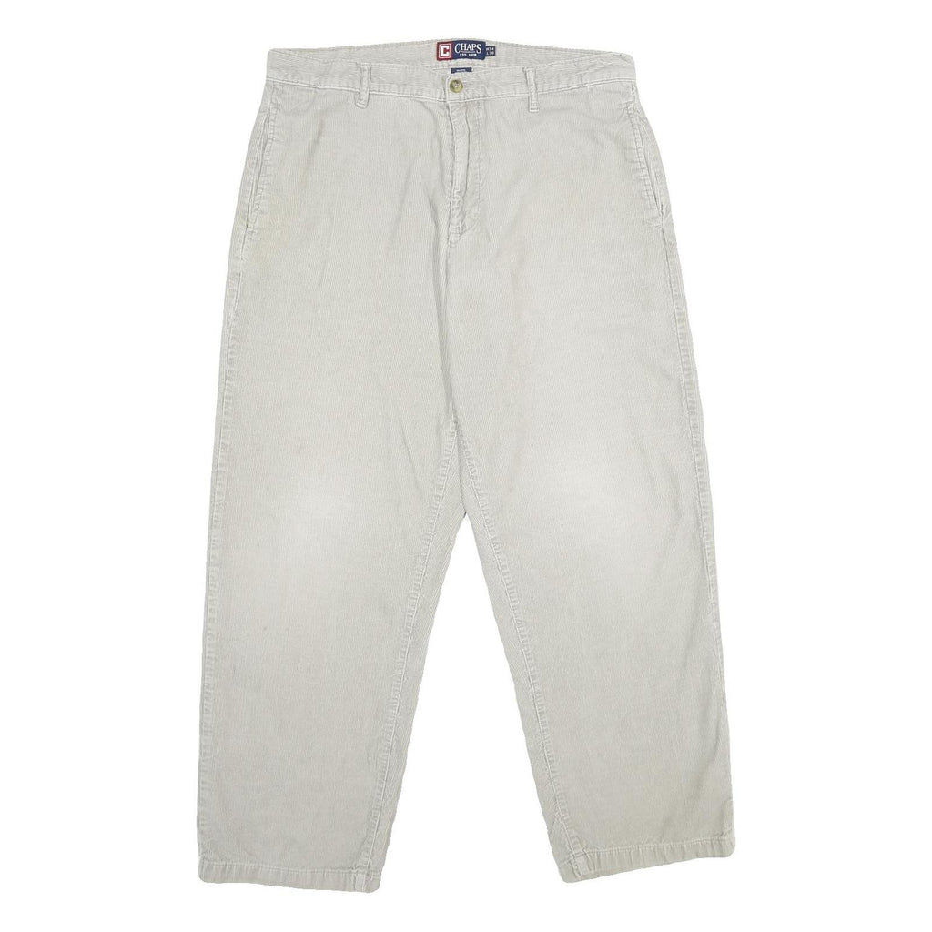 CHAPS Mens Cotton Beige Classic Straight Trousers W34 L30 Casual Zip Closure