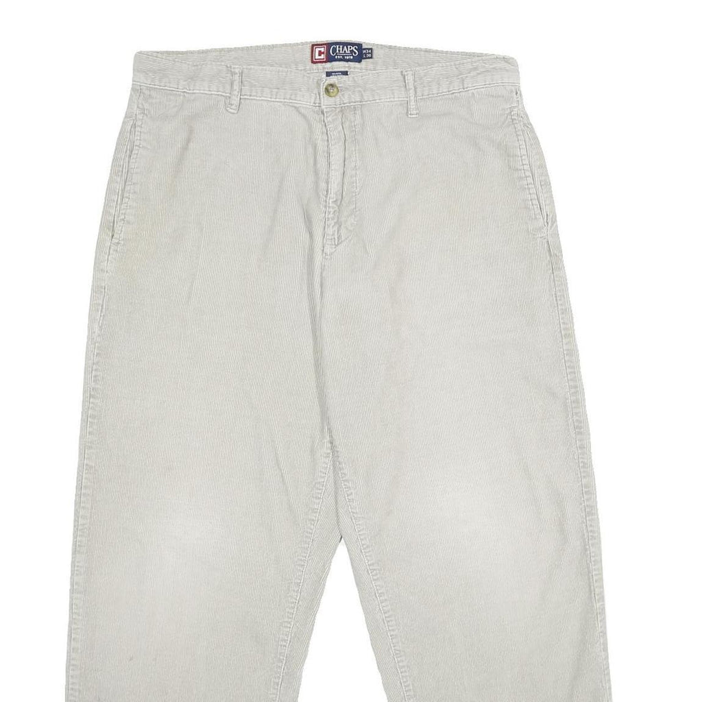 CHAPS Mens Cotton Beige Classic Straight Trousers W34 L30 Casual Zip Closure
