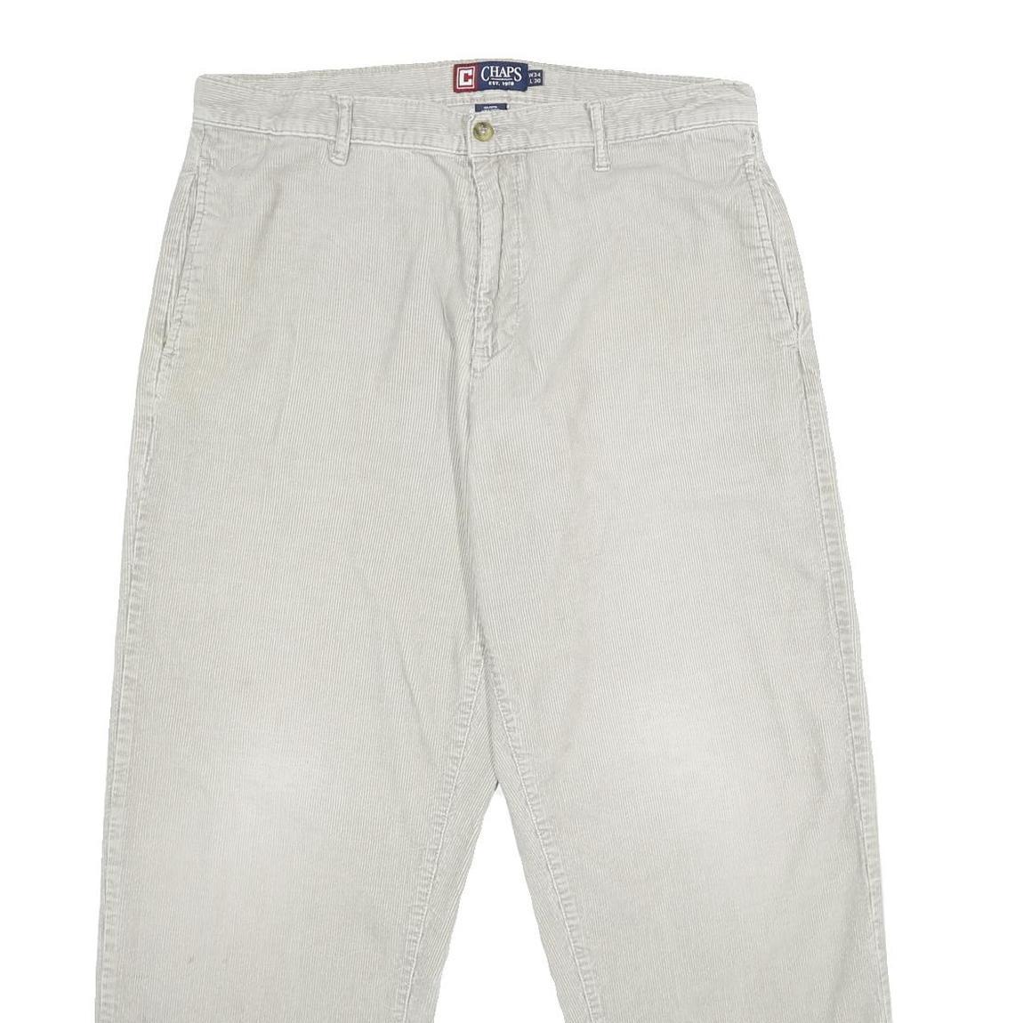 CHAPS Mens Cotton Beige Classic Straight Trousers W34 L30 Casual Zip Closure