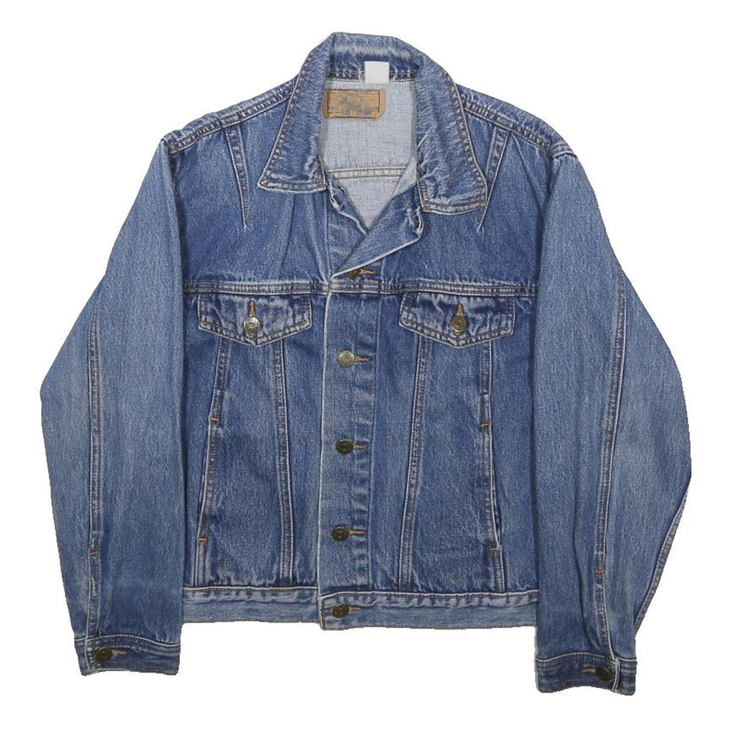 PLAIN POCKETS Womens Blue Denim Jacket S Cotton Button Closure Classic Fit