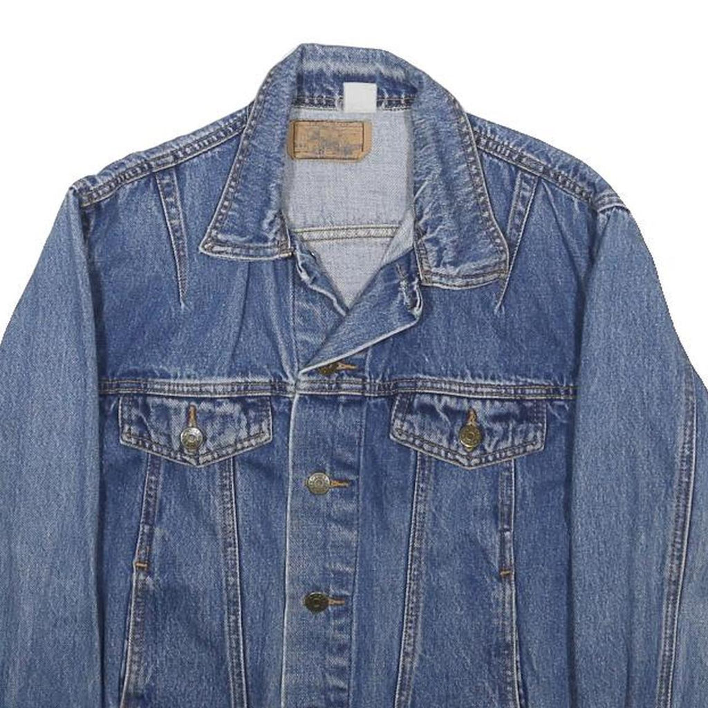 PLAIN POCKETS Womens Blue Denim Jacket S Cotton Button Closure Classic Fit