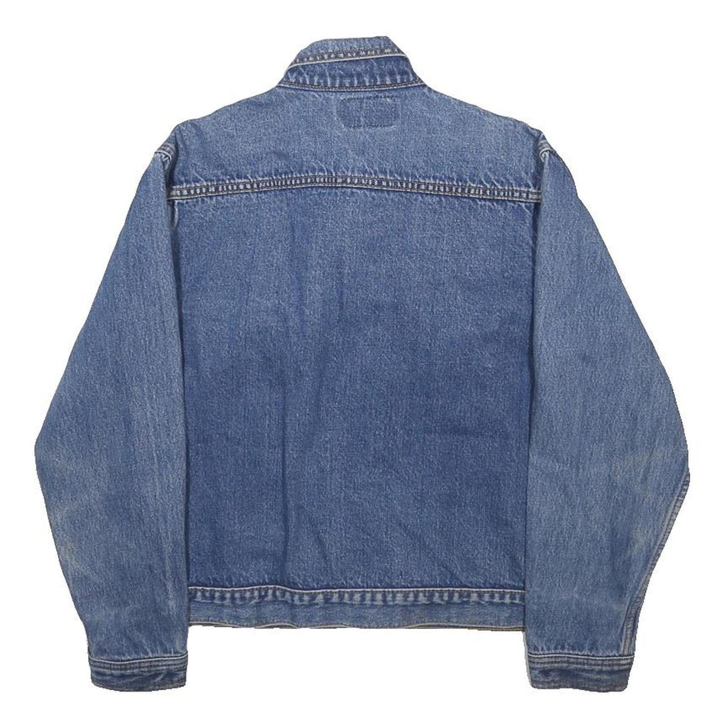 PLAIN POCKETS Womens Blue Denim Jacket S Cotton Button Closure Classic Fit