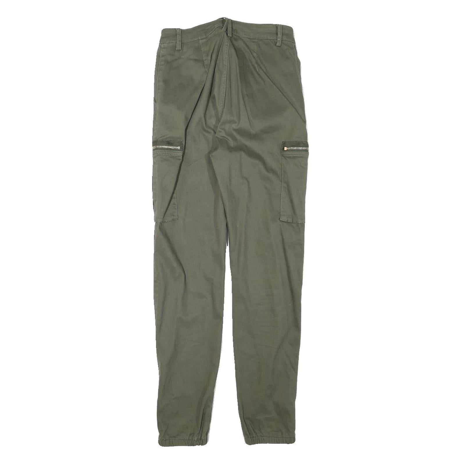 DENIM COLLECTION Womens Cotton Blend Green Slim Straight Trousers W24 L26 Zip