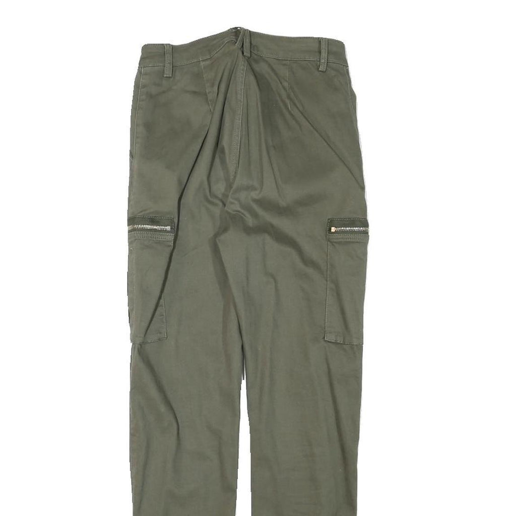 DENIM COLLECTION Womens Cotton Blend Green Slim Straight Trousers W24 L26 Zip