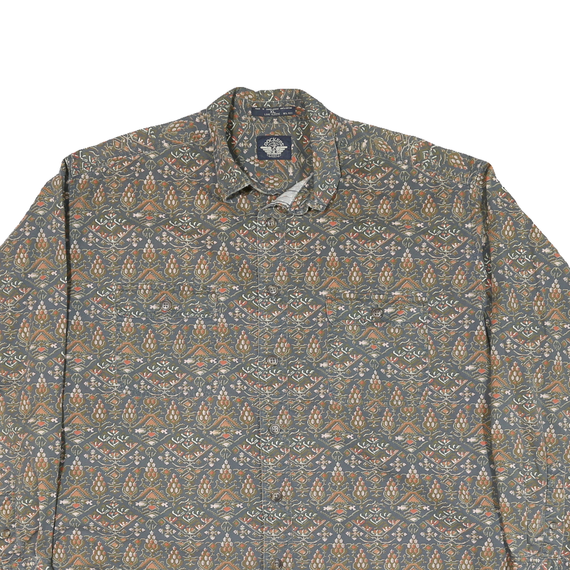 DOCKERS Mens Green Pattern Shirt XL Cotton Blend Long Sleeve Casual