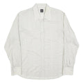 HUGO BOSS Mens White & Grey Patterned Shirt XL Lightweight Polyester Blend Smart