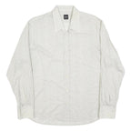 HUGO BOSS Mens White & Grey Patterned Shirt XL Lightweight Polyester Blend Smart