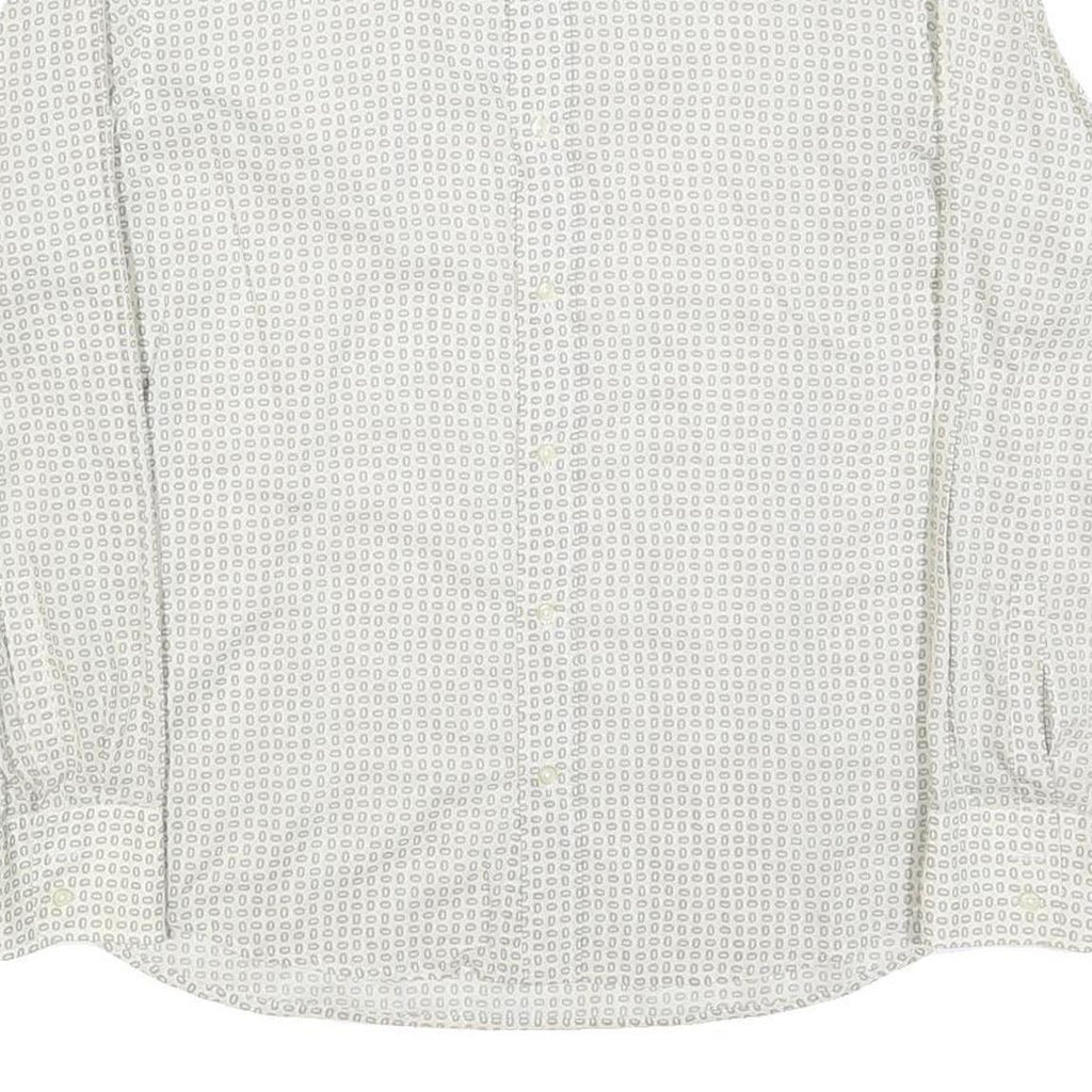 HUGO BOSS Mens White & Grey Patterned Shirt XL Lightweight Polyester Blend Smart