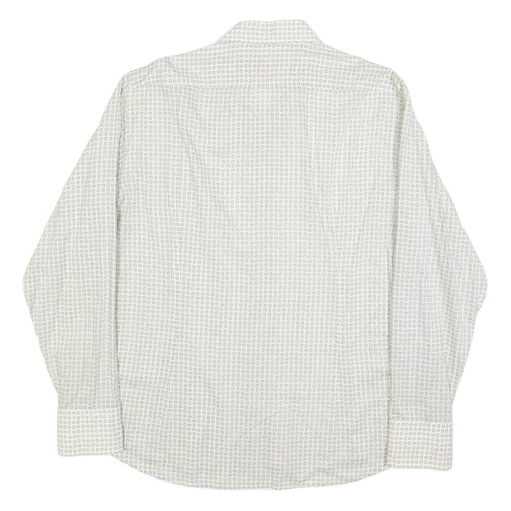 HUGO BOSS Mens White & Grey Patterned Shirt XL Lightweight Polyester Blend Smart