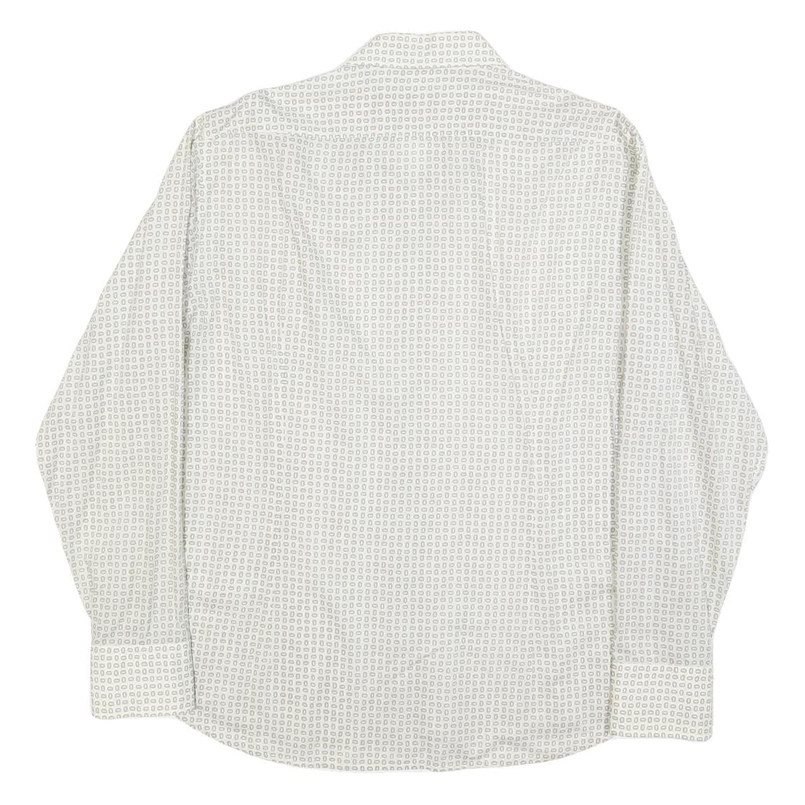 HUGO BOSS Mens White & Grey Patterned Shirt XL Lightweight Polyester Blend Smart