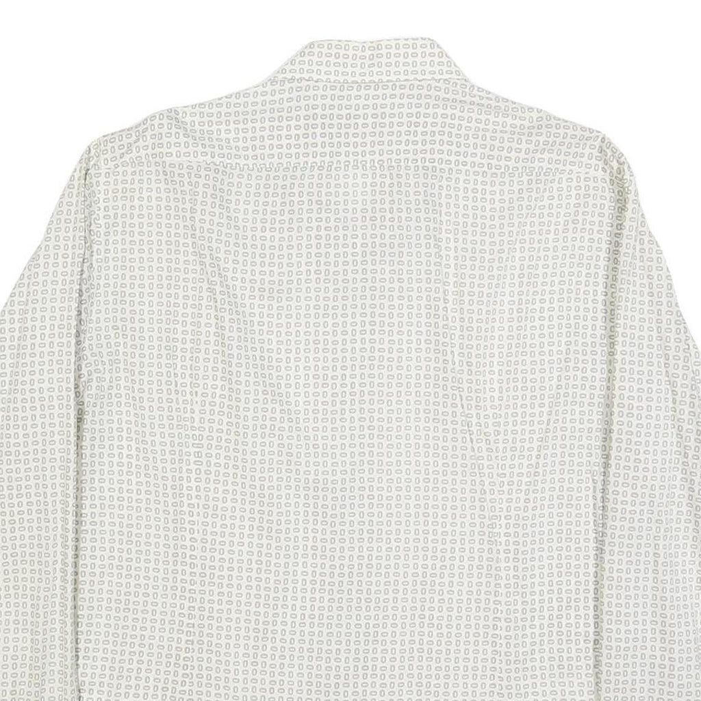 HUGO BOSS Mens White & Grey Patterned Shirt XL Lightweight Polyester Blend Smart