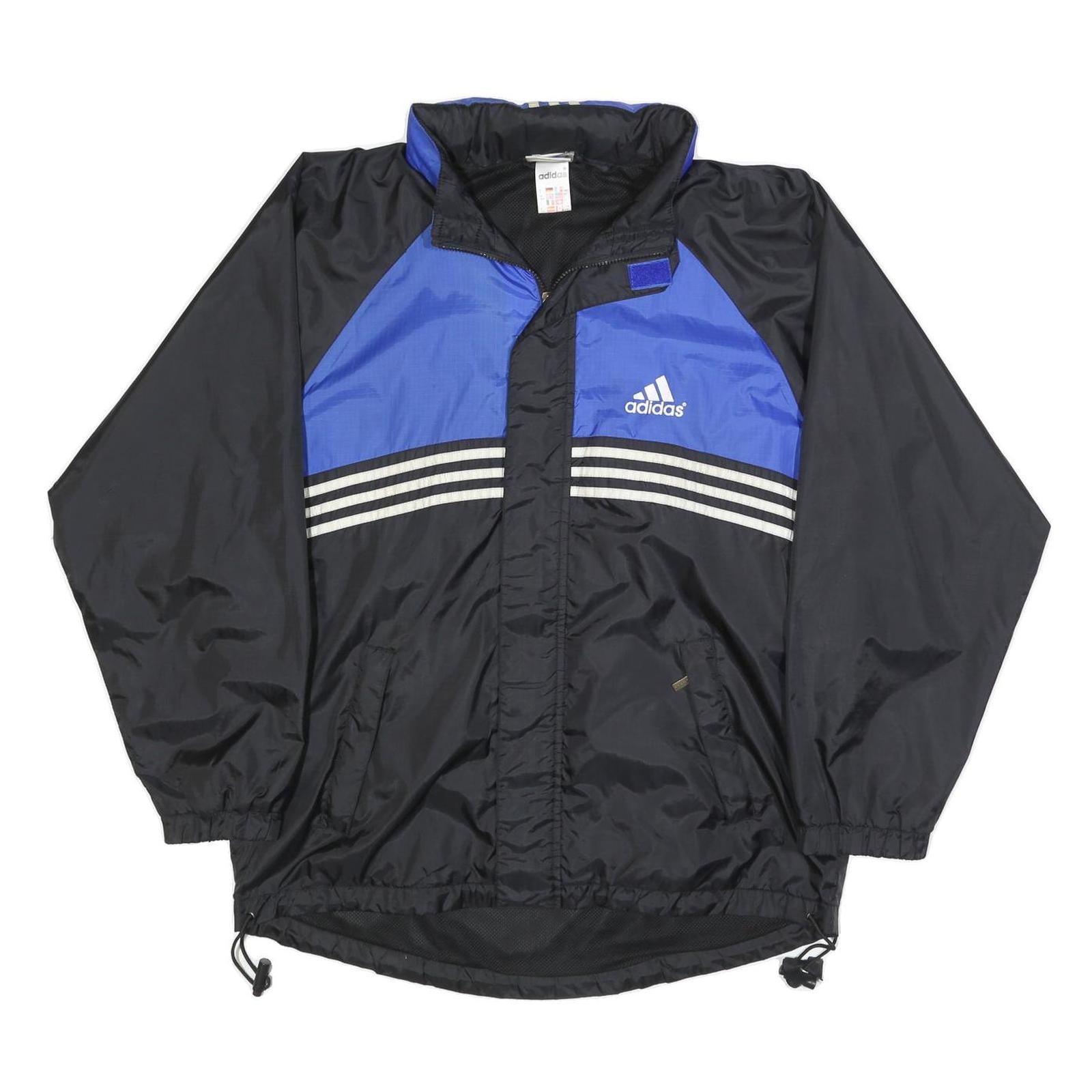 ADIDAS Mens Black & Blue Track Jacket L Synthetic Plain Zip Closure Sportswear