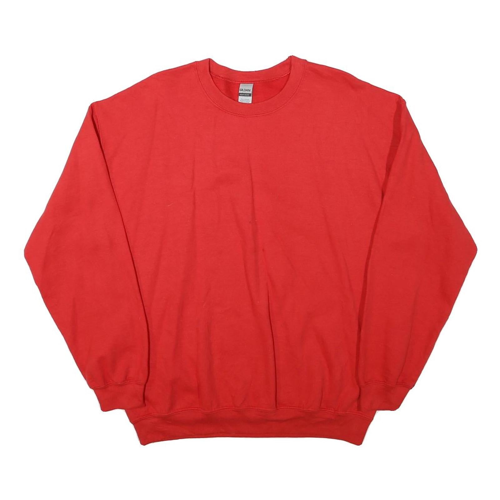GILDAN Mens Red Crew Neck L Plain Cotton Blend Sweatshirt Pullover