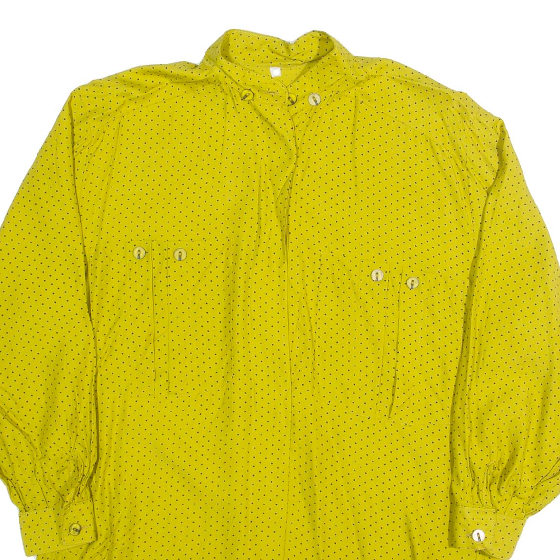 Womens Printed Shirt Yellow High Neck 90s Viscose Polka Dot M
