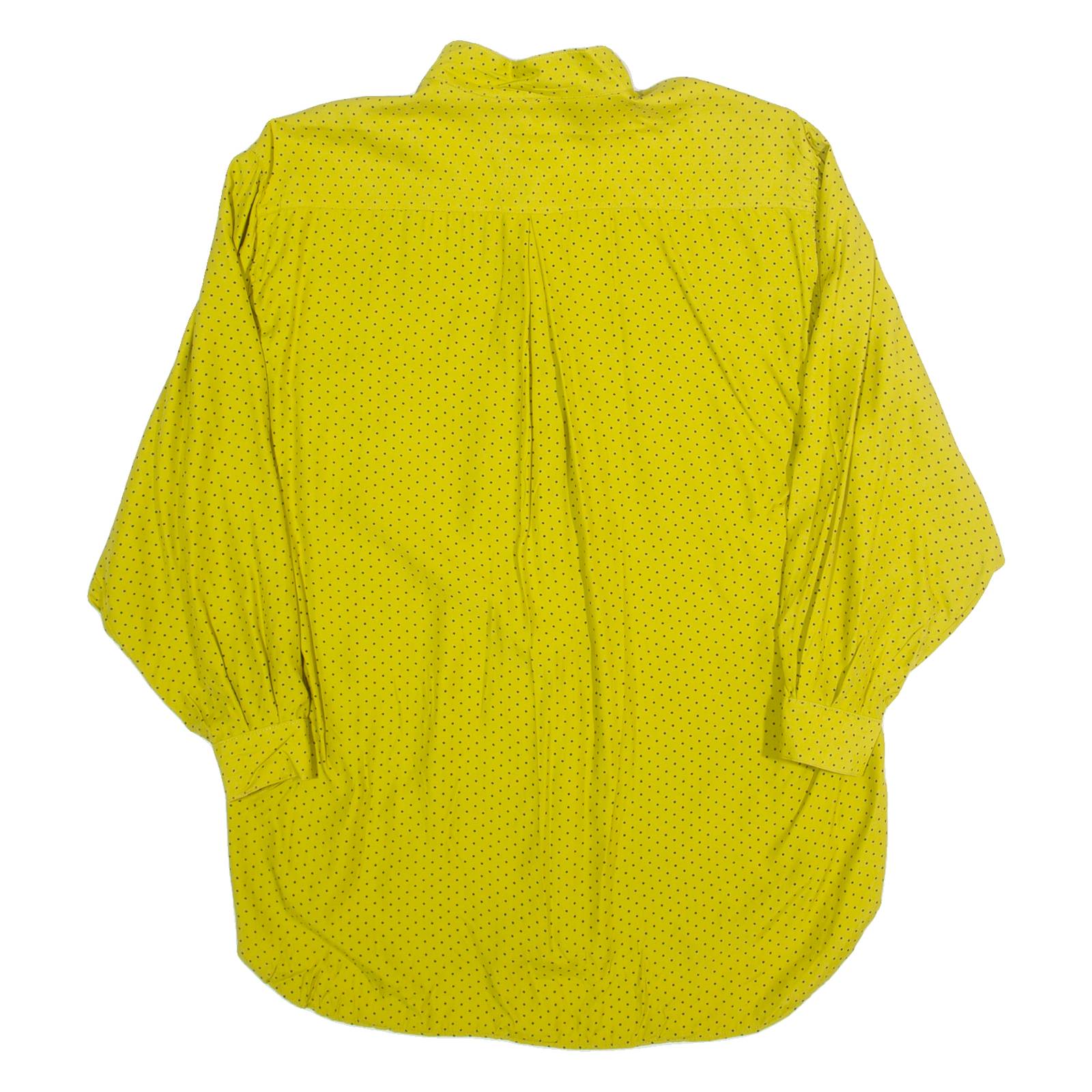 Womens Printed Shirt Yellow High Neck 90s Viscose Polka Dot M