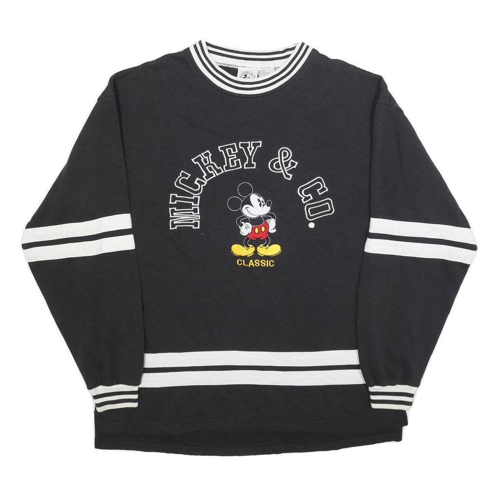 DISNEY Womens Black & White Mickey Classic Crew Neck L Sweatshirt Retro Style