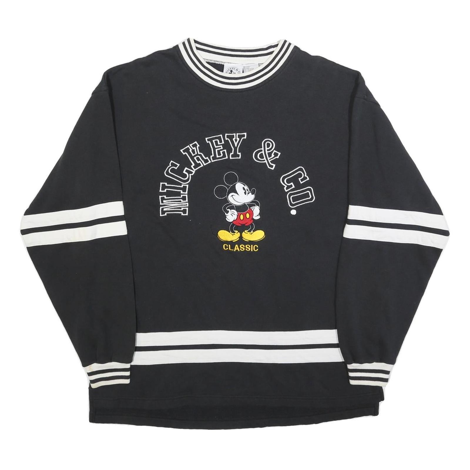 DISNEY Womens Black & White Mickey Classic Crew Neck L Sweatshirt Retro Style
