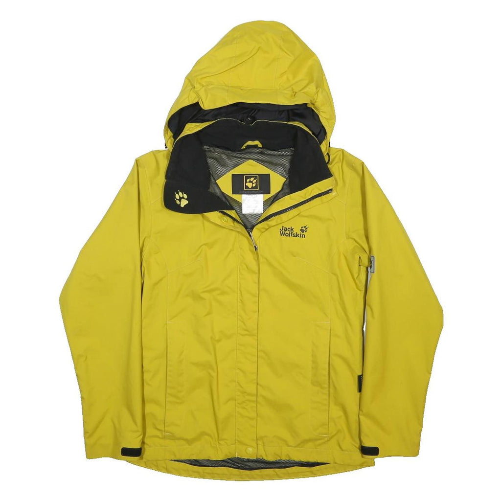 JACK WOLFSKIN Womens Yellow Outdoor Jacket UK 8 Polyester Zip Hooded Plain