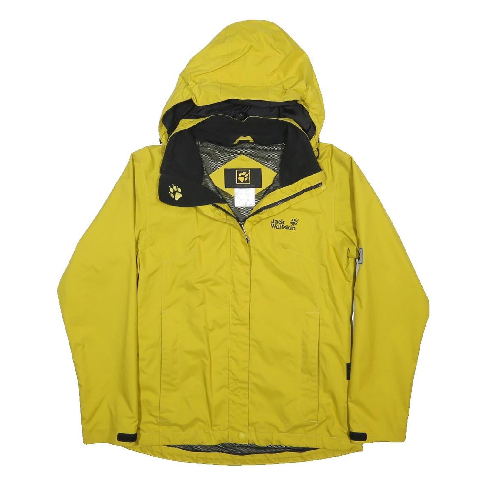 JACK WOLFSKIN Womens Yellow Outdoor Jacket UK 8 Polyester Zip Hooded Plain