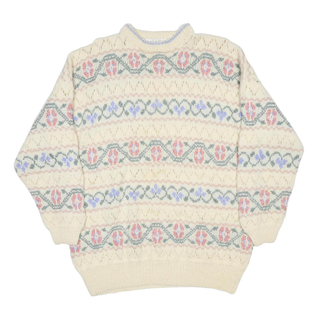 JAEGER Womens Cream Patterned Plain Crew Neck Basic Knit Jumper M Knitwear