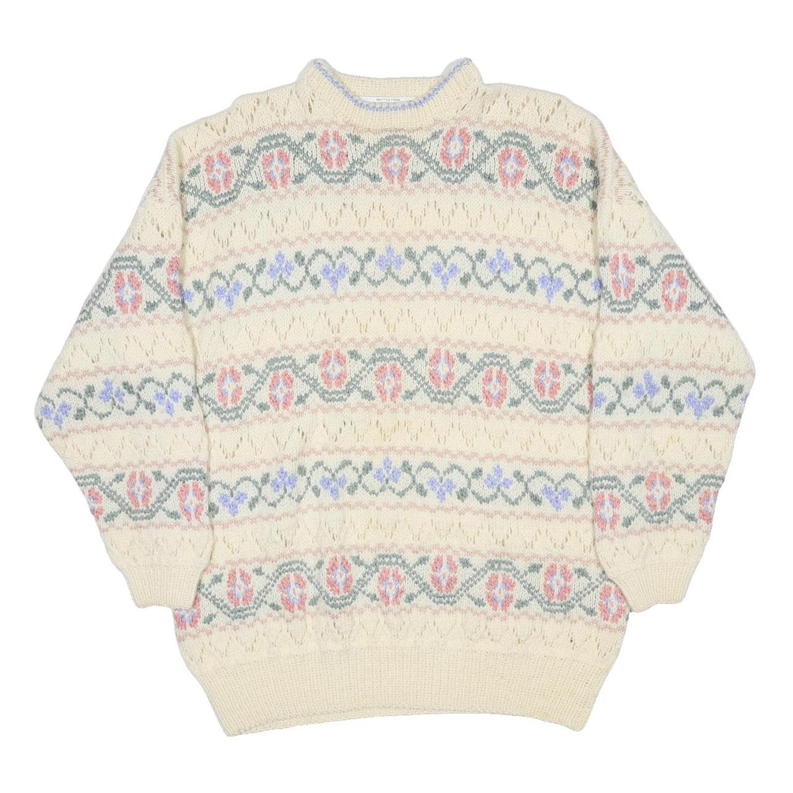 JAEGER Womens Cream Patterned Plain Crew Neck Basic Knit Jumper M Knitwear