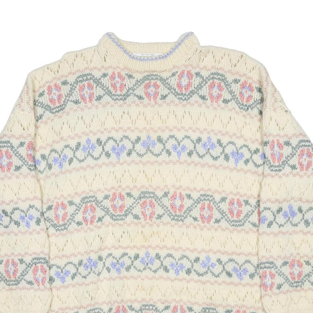 JAEGER Womens Cream Patterned Plain Crew Neck Basic Knit Jumper M Knitwear