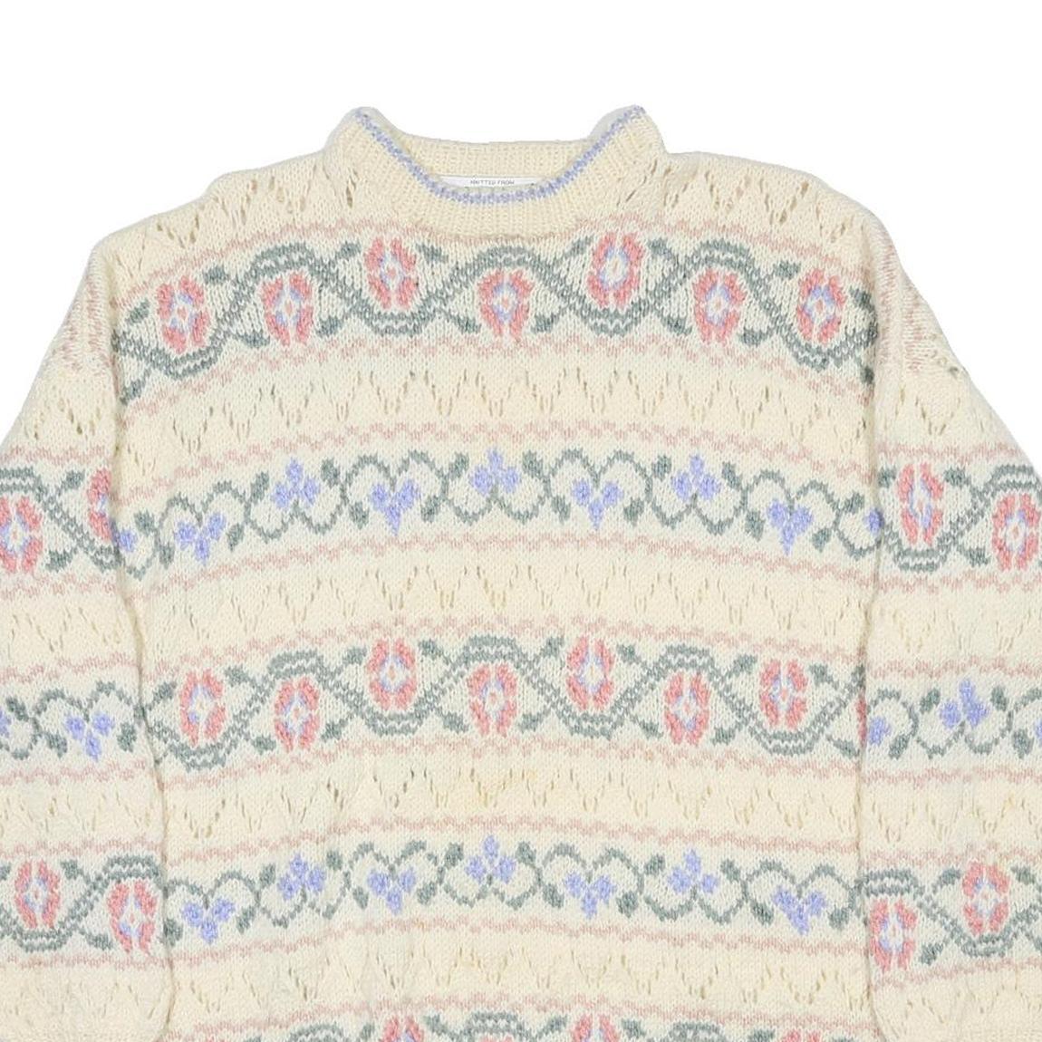 JAEGER Womens Cream Patterned Plain Crew Neck Basic Knit Jumper M Knitwear