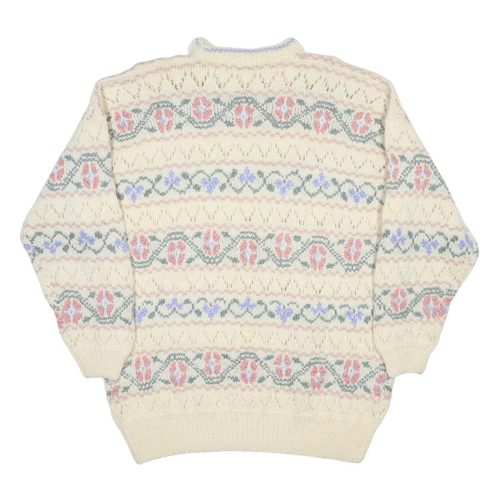 JAEGER Womens Cream Patterned Plain Crew Neck Basic Knit Jumper M Knitwear