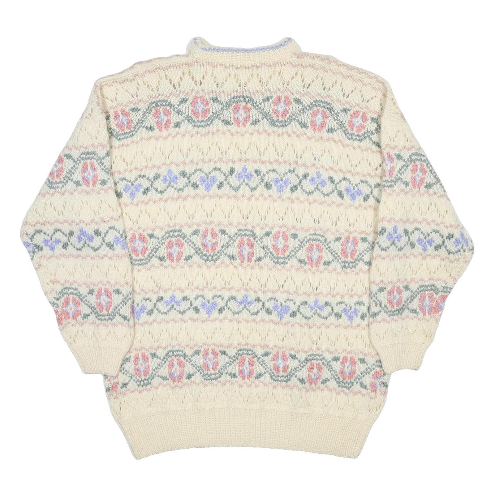 JAEGER Womens Cream Patterned Plain Crew Neck Basic Knit Jumper M Knitwear