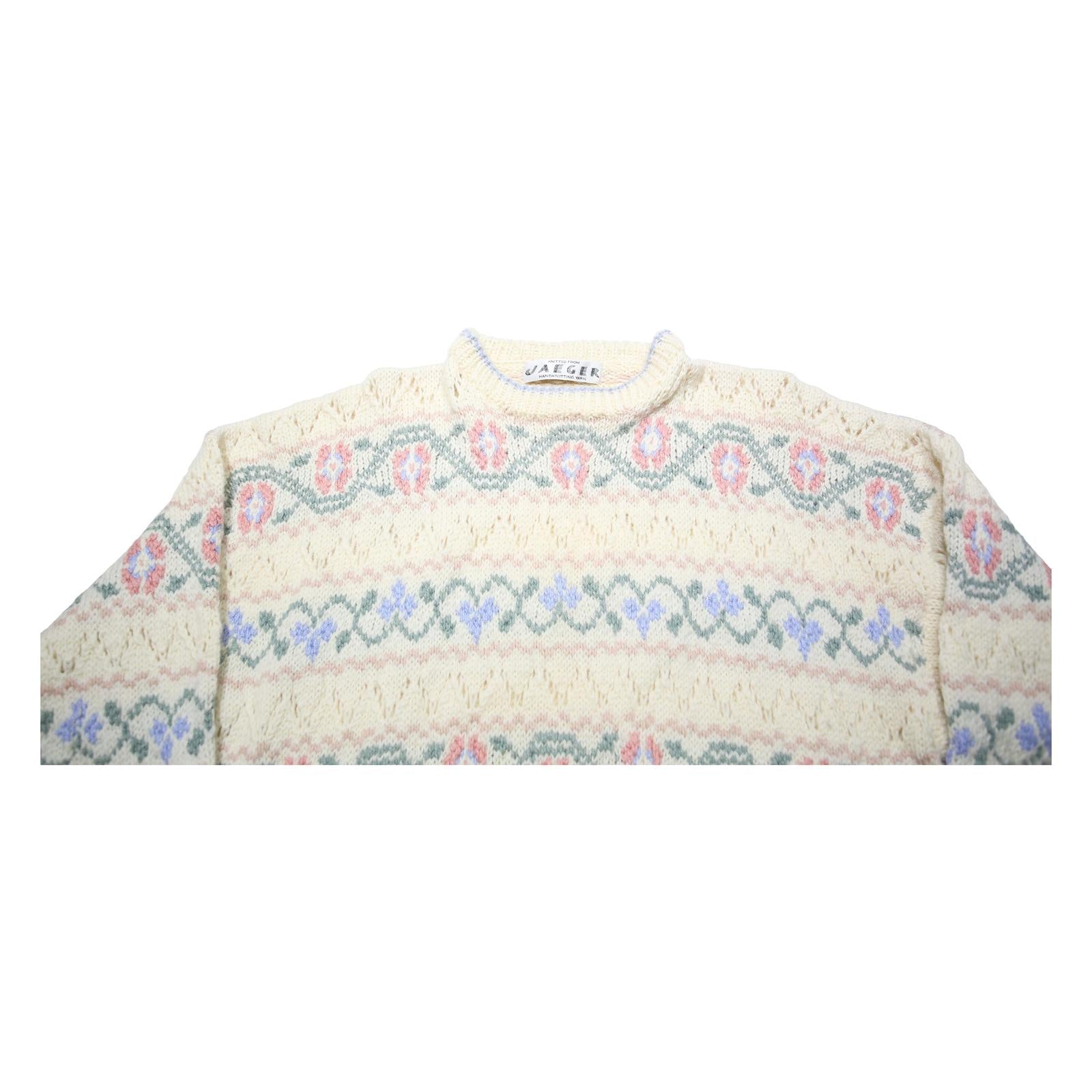 JAEGER Womens Cream Patterned Plain Crew Neck Basic Knit Jumper M Knitwear
