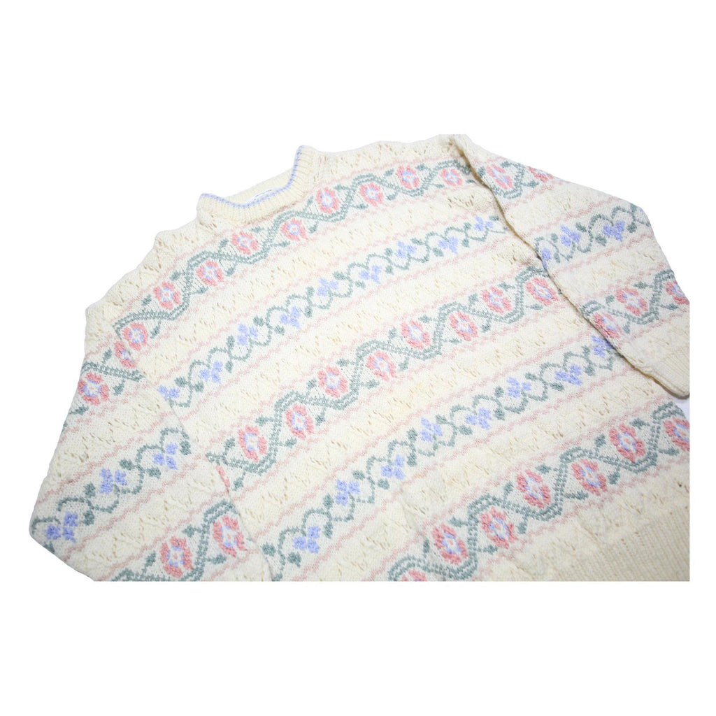 JAEGER Womens Cream Patterned Plain Crew Neck Basic Knit Jumper M Knitwear