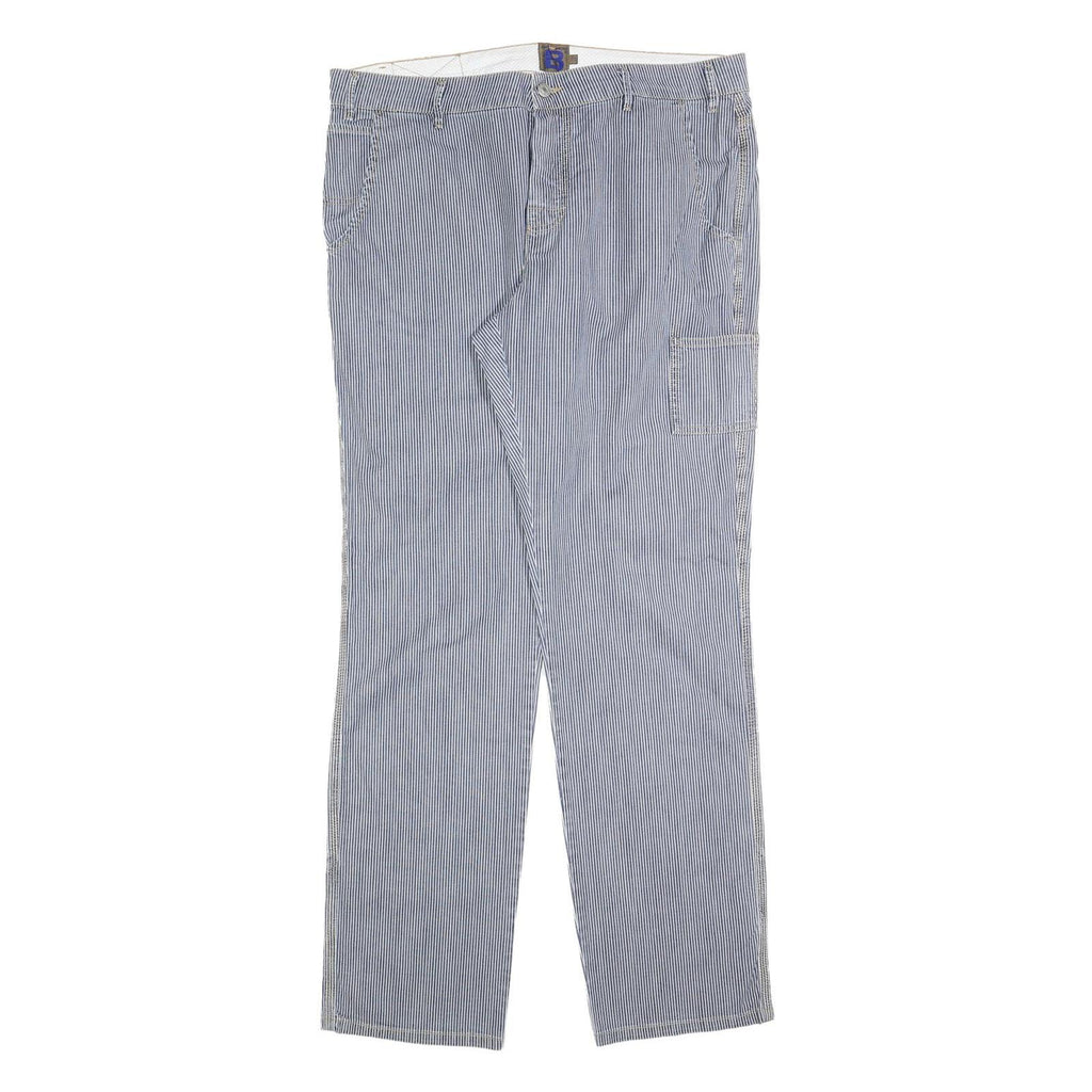 BENDMON Mens Cotton Blend Blue Pinstripe Regular Fit Straight Trousers W36 L33